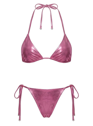 Jenner Metallic Triangle Bikini Top Pink