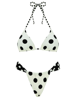 Jenner Triangle Bikini Top Cream  Polka Dot
