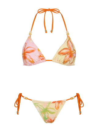 Jenner Triangle Bikini Top Orange  Yellow Floral