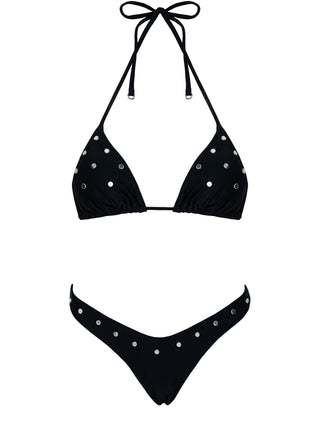 Ellie High Cut Studded Bikini Bottoms Black