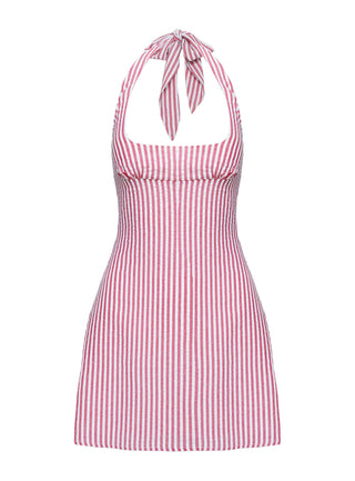 Kalico Halter Mini Dress Red  White Stripe