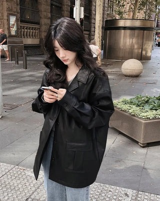 Vegan leather half trench coat