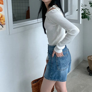 Ribbon denim shorts
