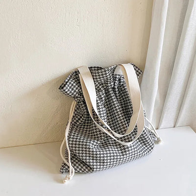 Checkered Bucket Bag Big Shoulder Eco Bag
