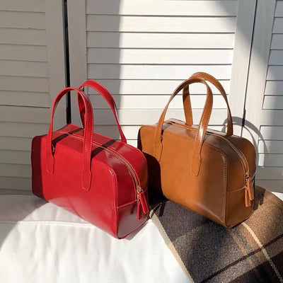 Square zip-up leather tote bag (4 colors)