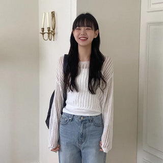 [SET] See-through mesh knit + sleeveless set
