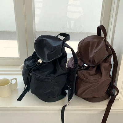 Nylon buckle string pocket daily backpack