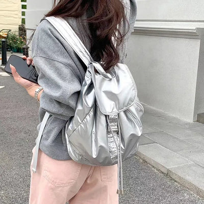 Metal buckle side zip-up nylon backpack (2 colors)