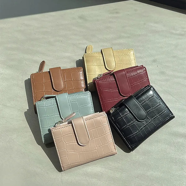 Garnet Pastel Crocodile Pattern Leather Mini Card Case