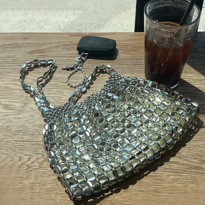 Metal Bead Net Mini Shoulder Bag