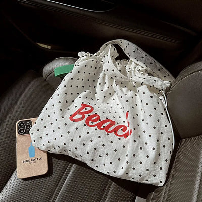 [3 colors] Dot Lettering String Bucket Bag