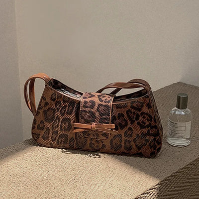 [2 colors] Leopard Ribbon Leather Tote Bag/Shoulder Bag