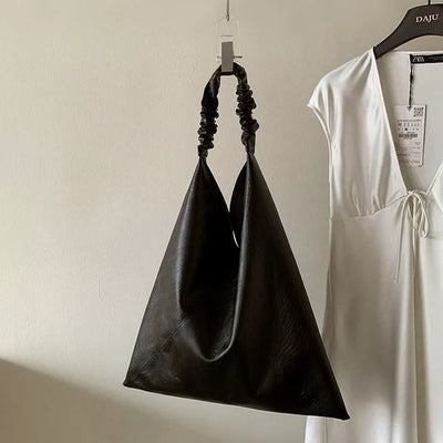 [3 colors] Shirred Leather Tote Bag/Shoulder Bag