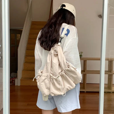 [3 colors] Ribbon Nylon Shirring String Backpack