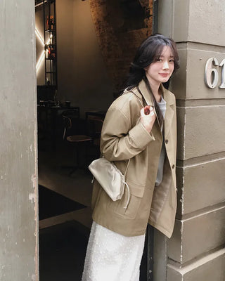Vegan leather half trench coat