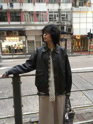 Washed leather hoodie