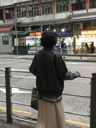 Washed leather hoodie