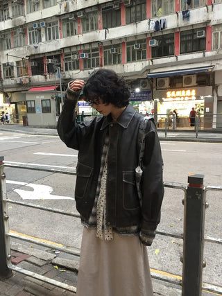 Washed leather hoodie