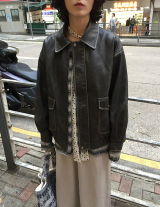 Washed leather hoodie
