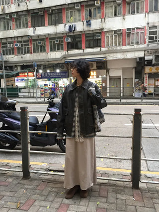 Washed leather hoodie