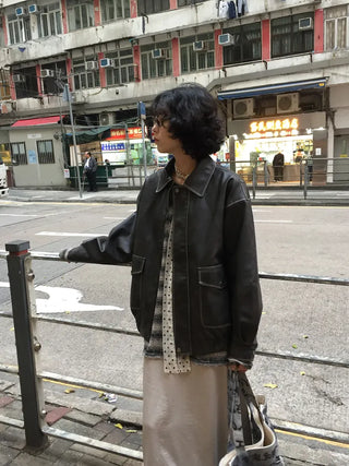 Washed leather hoodie