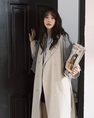 Double-breasted long trench coat