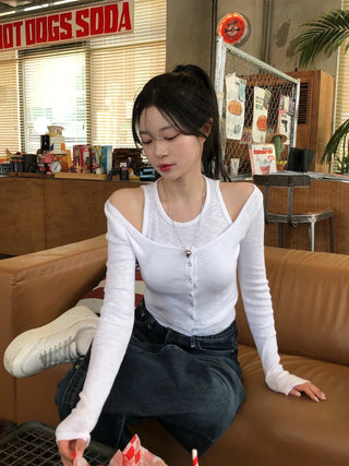 [2pcs] Button Cardigan Sleeveless Set