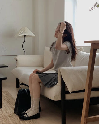 [] Slimming V-neck raglan short-sleeved knit top
