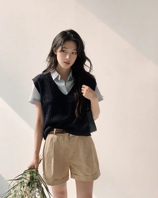 Semi-cropped short-sleeved shirt - 5 colors