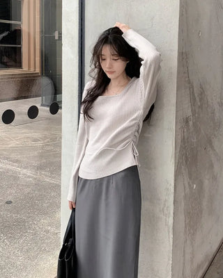 Side Ribbon Slim Square Knit - 4 Colors