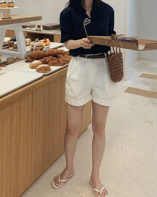 Semi-cropped short-sleeved shirt - 5 colors