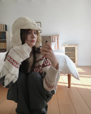 Soft wool argyle Nordic pattern knit cardigan