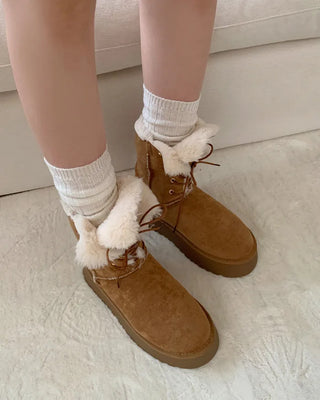 (4cm) Lace-up platform sheepskin boots