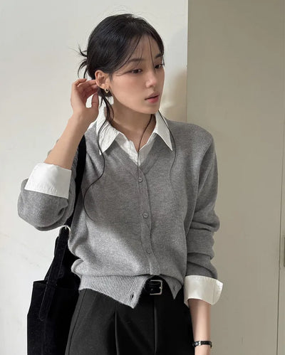 Layered knit cardigan