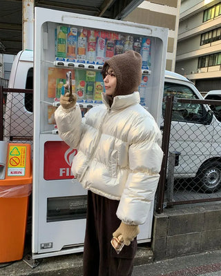 Glossy short-length down jacket