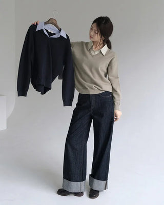 Shirt-layered knit