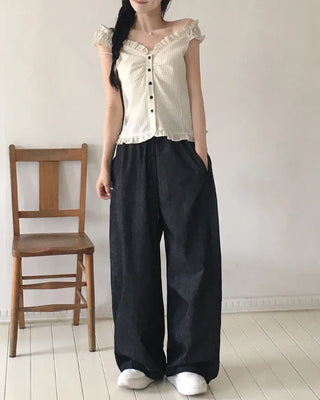 [2-way] Frill Stripe Border Blouse