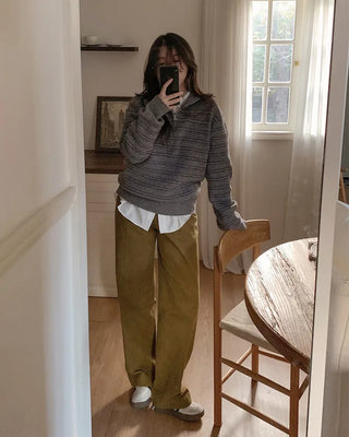 Wide cotton slacks with pleats