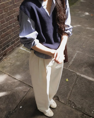 Wide cotton slacks with pleats