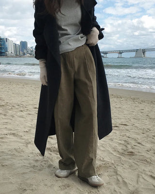 Wide cotton slacks with pleats