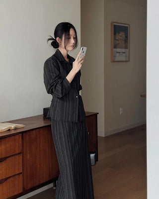 (set) Striped shirt & skirt set