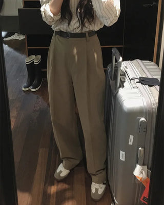 Wide cotton slacks with pleats