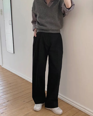 Wide cotton slacks with pleats
