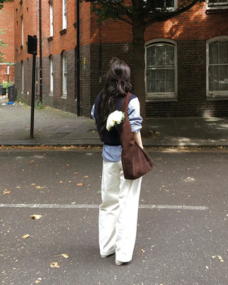 Wide cotton slacks with pleats