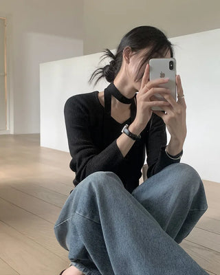 (set) Tie & V-neck knit set
