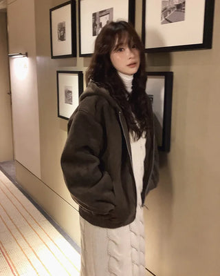 Suede double shearling coat