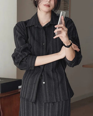 (set) Striped shirt & skirt set
