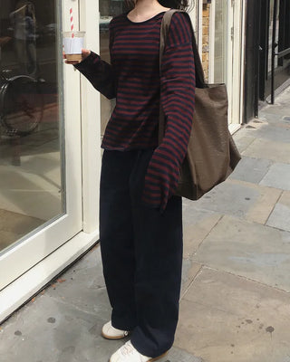 Wide cotton slacks with pleats