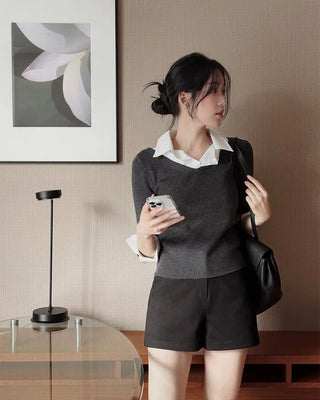 Extremely popular in Korea! Shirt-layered knit / 5 colors