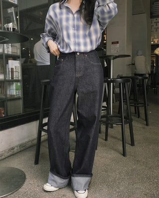 Wide-leg denim pants